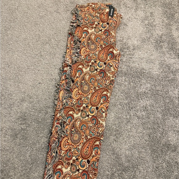 NWT PLT ORANGE AZTEC PRINTED JACQUARD TWILL TASSEL SIDE PANTS - Picture 3 of 4